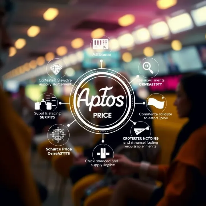 Illustration of key factors affecting Aptos price including supply, demand, and expert analysis