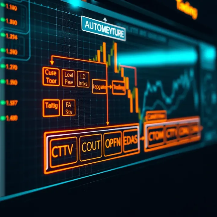 Diagram showing the architecture of an automated trading system with data inputs and algorithmic processing