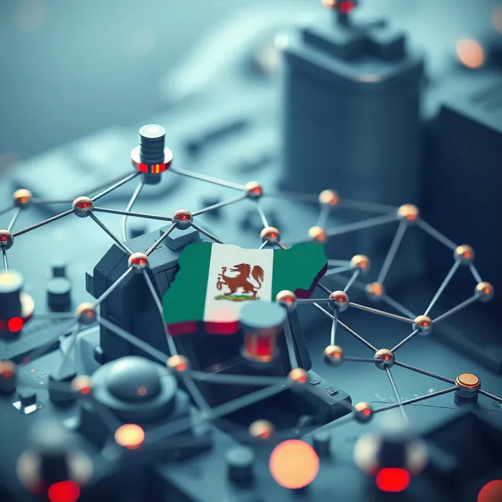 Avalanche Blockchain Overview with Focus on Nigerian Market Digital illustration of a blockchain network representing Avalanche with Nigerian flag elements