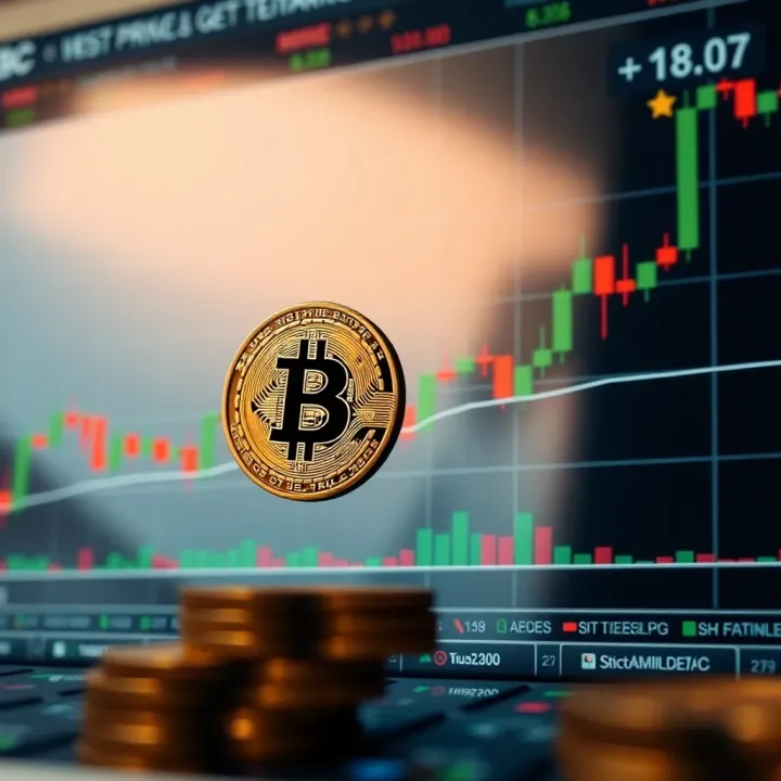Graph showing Bitcoin price fluctuations with technical indicators and candlestick patterns