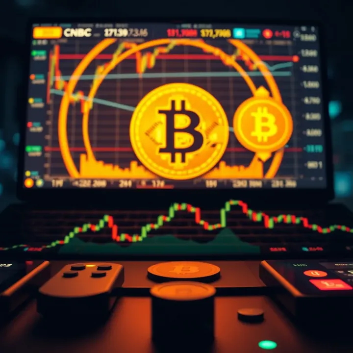 Illustration of digital devices displaying bitcoin charts and signal alerts for market decisions
