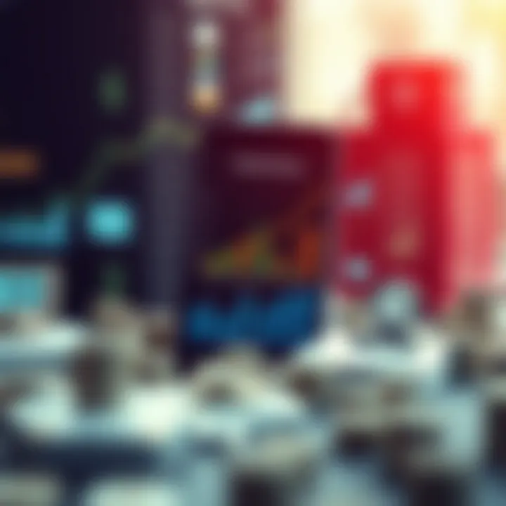 Illustration of digital marketing icons surrounding a smartphone displaying financial growth graphs