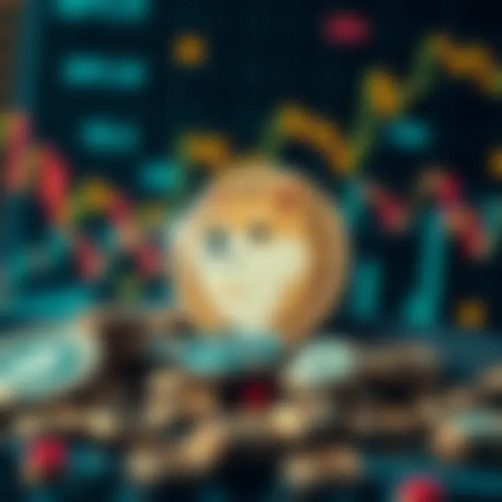 Digital representation of Baby Doge Coin surrounded by financial symbols and market indicators
