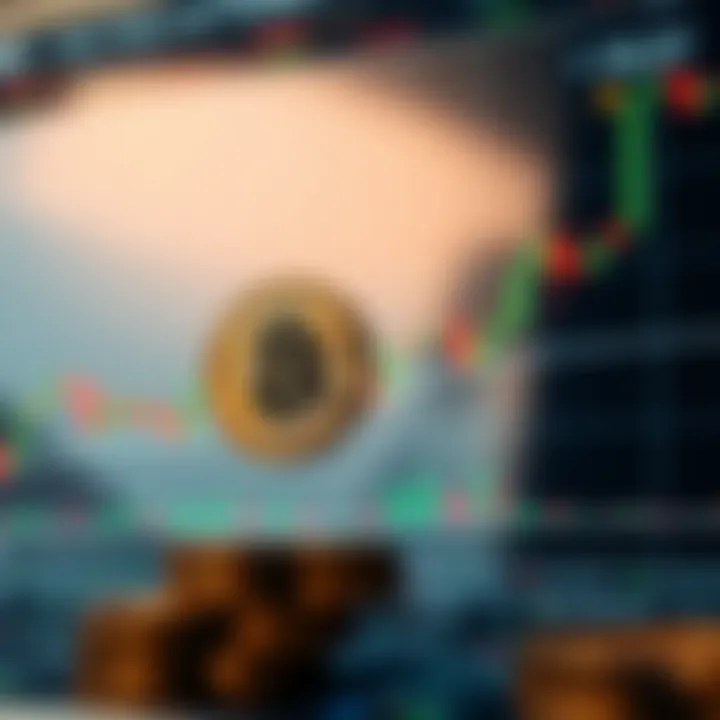 Graph showing Bitcoin price fluctuations with technical indicators and candlestick patterns