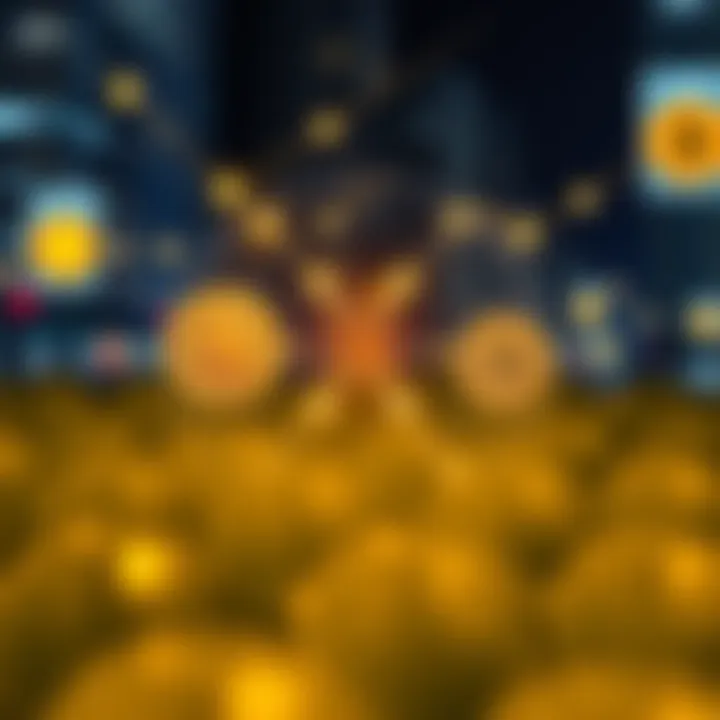 Illustration of blockchain technology interconnected with digital currency symbols