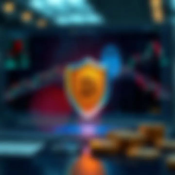 Conceptual graphic showing secure online trading with shield and currency symbols emphasizing safety and trust