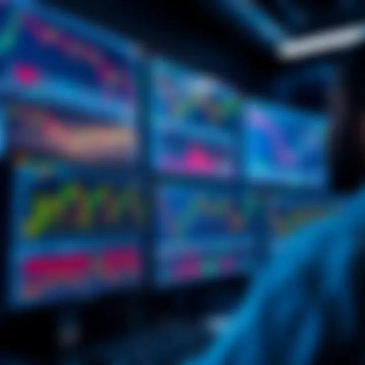 Illustration of forex trading platforms displaying charts and currency pairs on computer screens