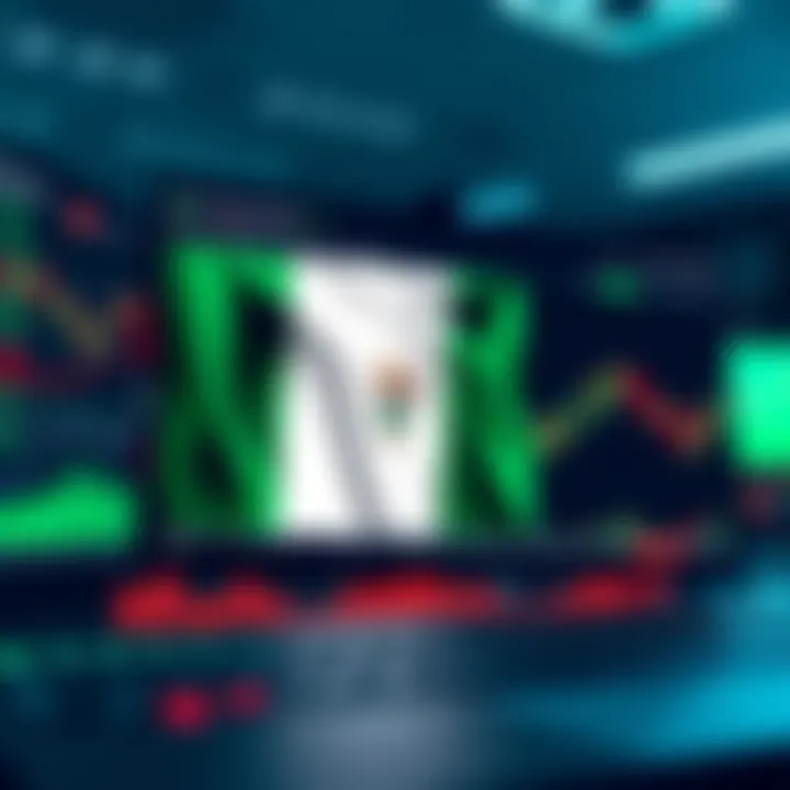 Digital interface displaying various binary options trading charts and data with Nigerian flag in background