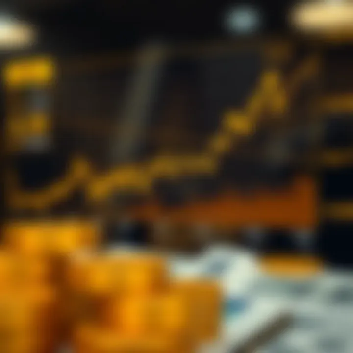 Graph showing gold price fluctuations against the US dollar with key market indicators