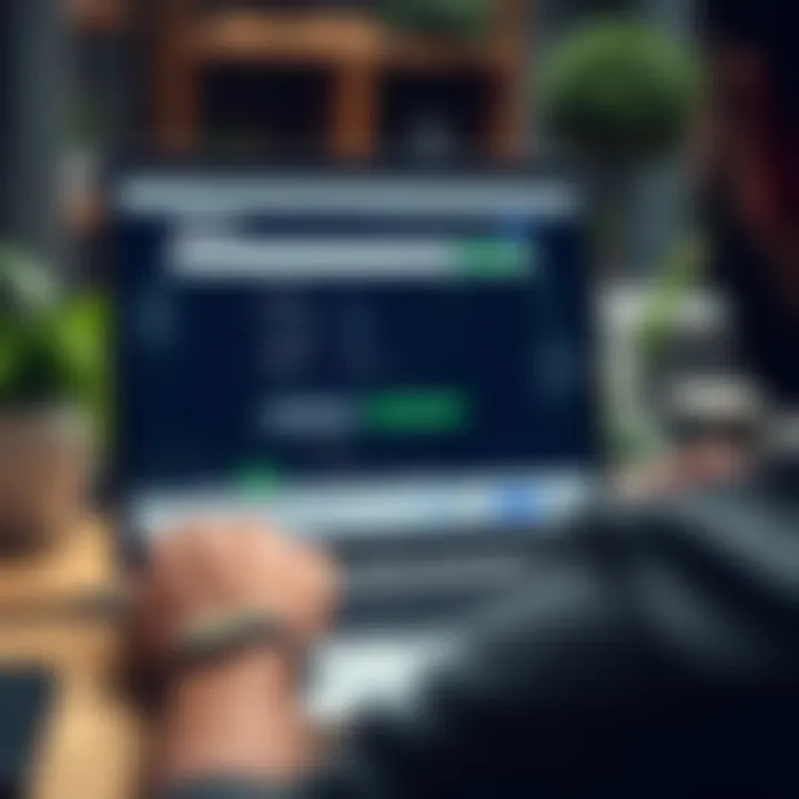 User downloading the Deriv trading application on a laptop with a clear interface showing system requirements