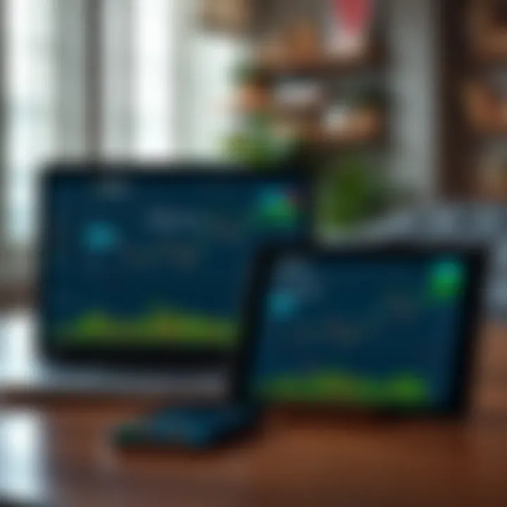 Various devices including a laptop, tablet, and smartphone displaying the Exness Terminal platform