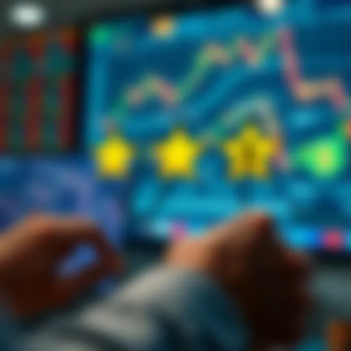 Illustration of assessing Forex signal providers with rating icons and currency symbols