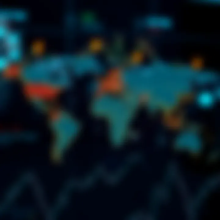 A world map highlighting currency symbols representing major forex pairs across global financial centers