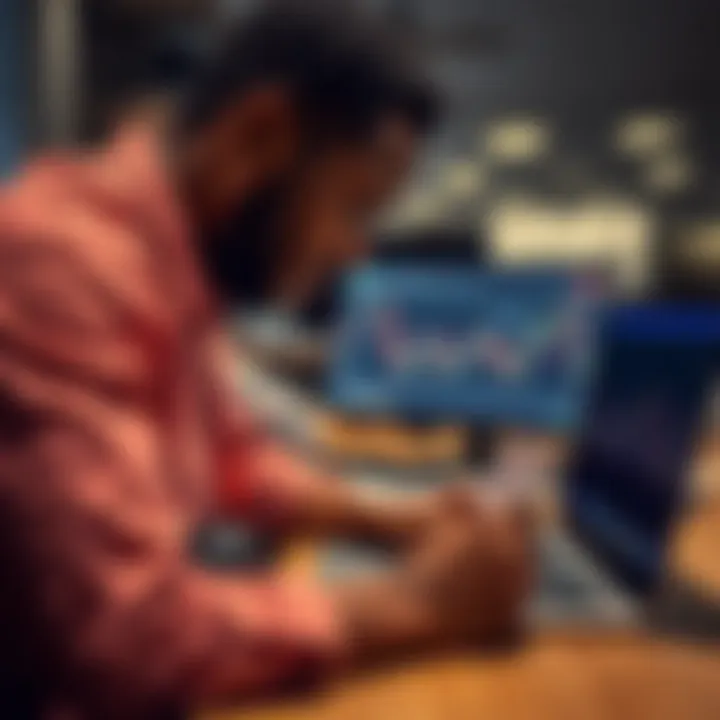 Nigerian trader reviewing identification documents next to a laptop displaying trading charts