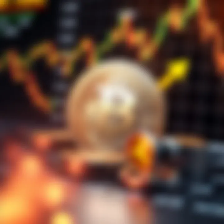 Illustration of digital tokens symbolizing Pepe cryptocurrency surrounded by data charts and forecast arrows