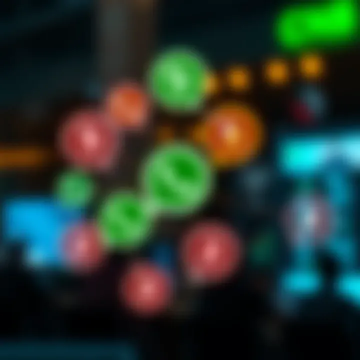 Graphic showing interconnected chat bubbles with cryptocurrency symbols representing discussion groups on WhatsApp in Nigeria