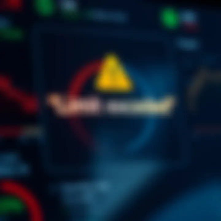 Digital dashboard displaying a warning sign for limit exceeded on a financial app