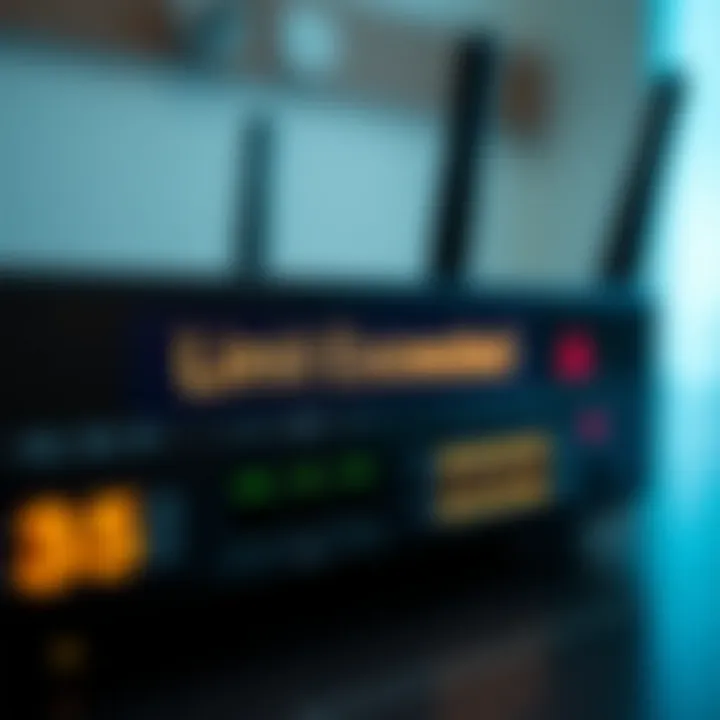 Internet router with network status indicators showing a limit exceeded alert