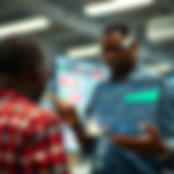 Technology Enhancing Trader Interactions in Nigerian Markets Digital devices displaying graphs and communication icons representing technology enhancing trader interactions in Nigeria