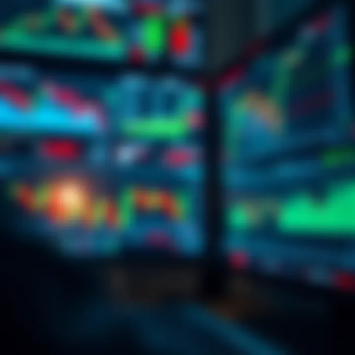 Illustration showing various financial graphs and charts on digital screens representing trading activities