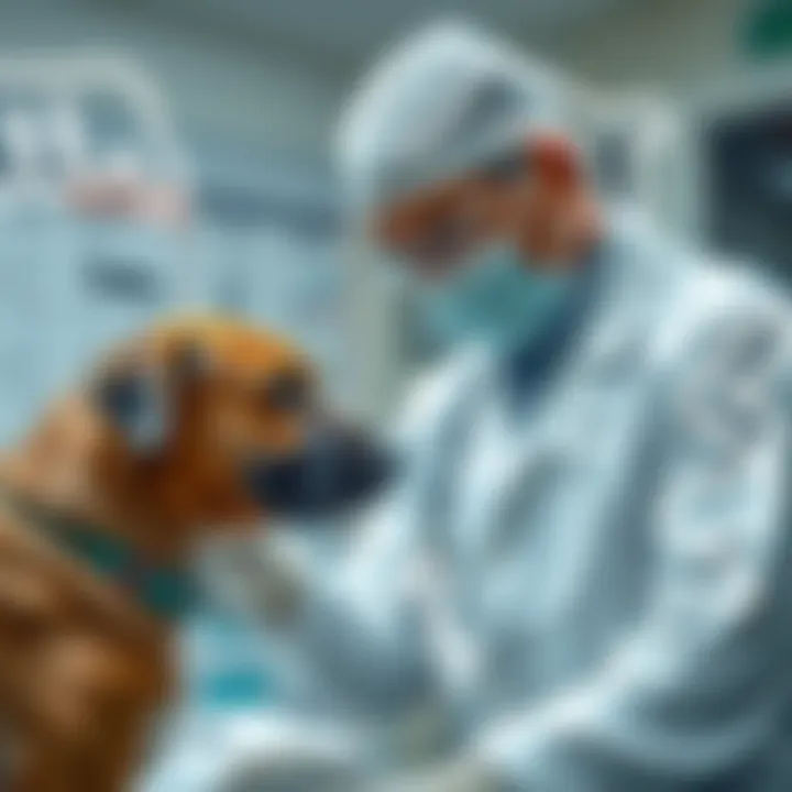 Veterinarian examining a dog with cost and price icons symbolizing veterinary expense prediction