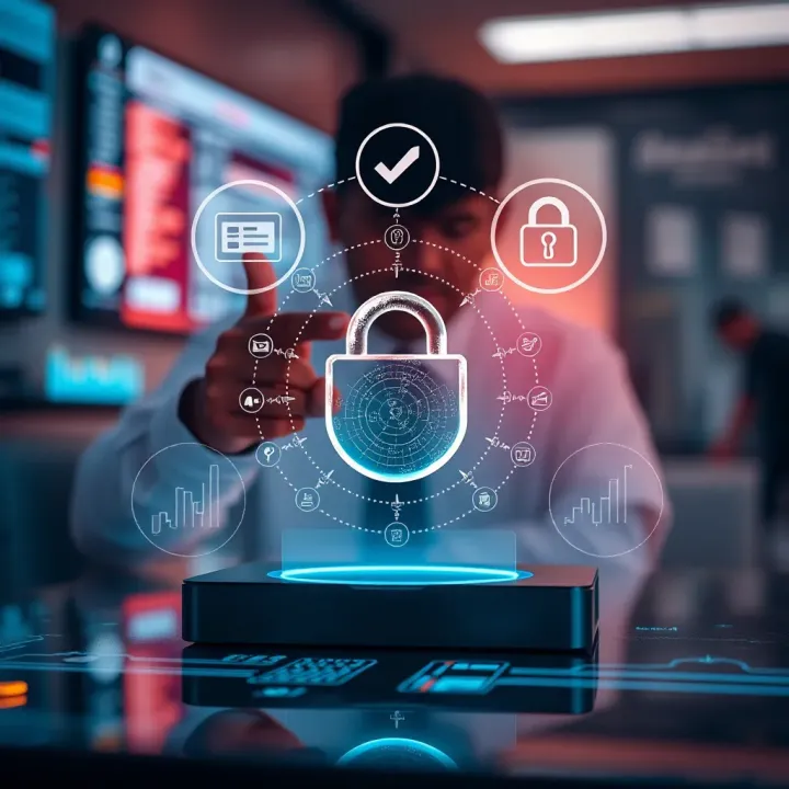 Conceptual illustration of secure online trading with regulatory compliance icons and digital security elements