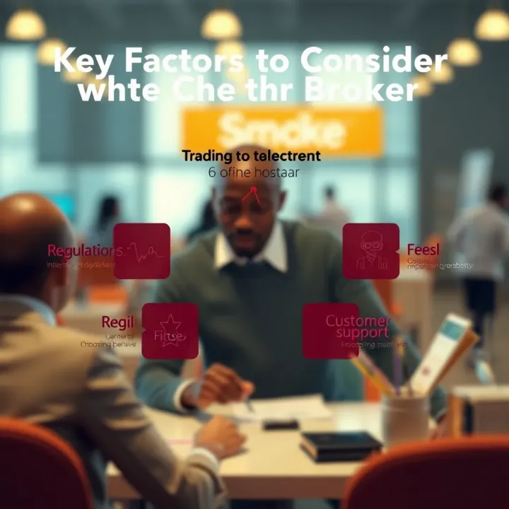 Key Factors to Consider When Choosing a Broker in Nigeria Diagram highlighting key factors such as regulations, fees, and customer support in selecting a trading broker