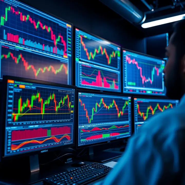 Illustration of forex trading platforms displaying charts and currency pairs on computer screens
