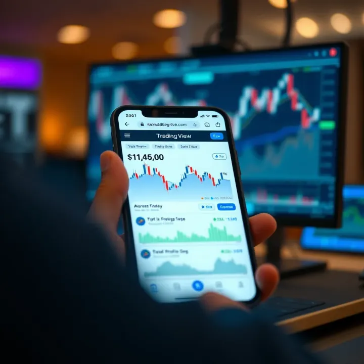 TradingView Mobile App Showing Market Data and Social Interaction Mobile device displaying TradingView app with interactive market data and social features