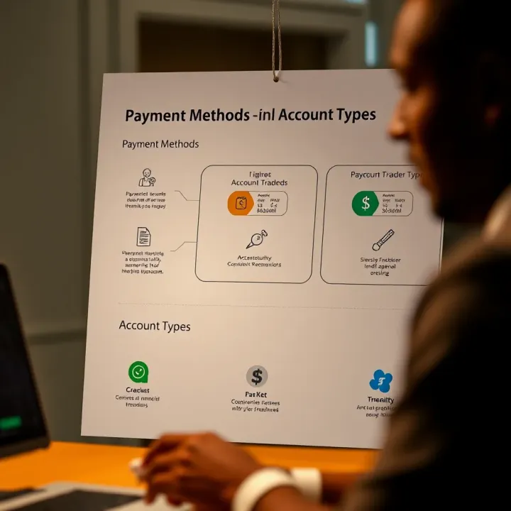 Payment Methods and Account Types for Nigerian Traders on Pocket Option Diagram illustrating payment methods and account types available for Nigerian traders on Pocket Option