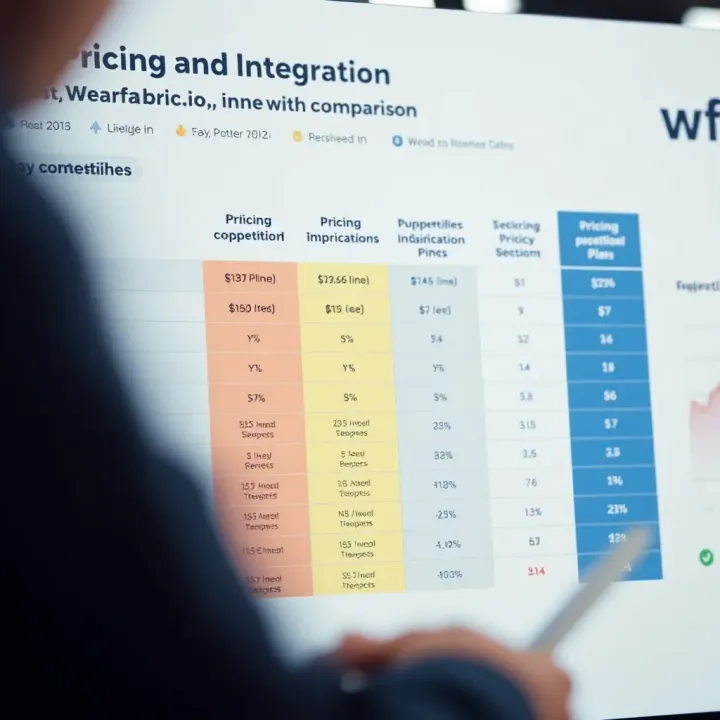 Comparison chart highlighting pricing plans and integration options of Wearefabric.io versus competitors