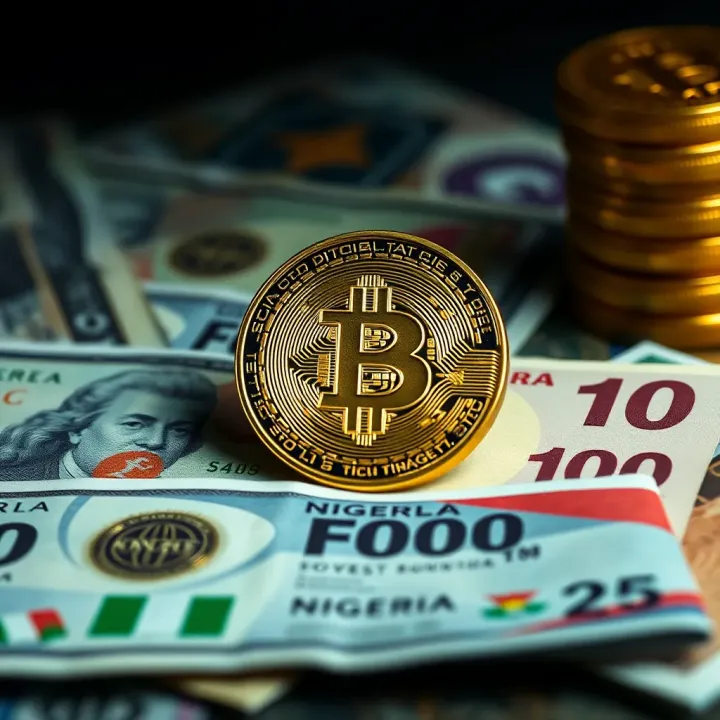 Bitcoin and Currency Exchange in Nigeria Digital illustration of a Bitcoin coin alongside US dollars and Nigerian Naira notes