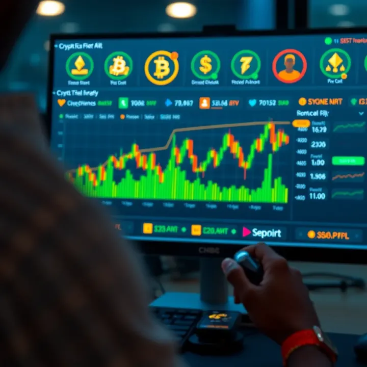Secure online platform interface displaying cryptocurrency charts and regulatory compliance icons