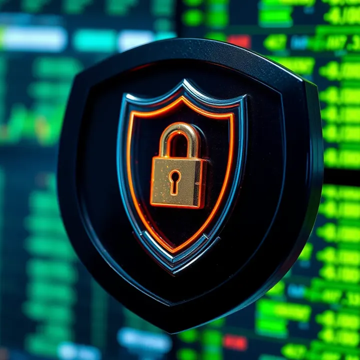 Conceptual illustration of cybersecurity shield protecting online trading accounts