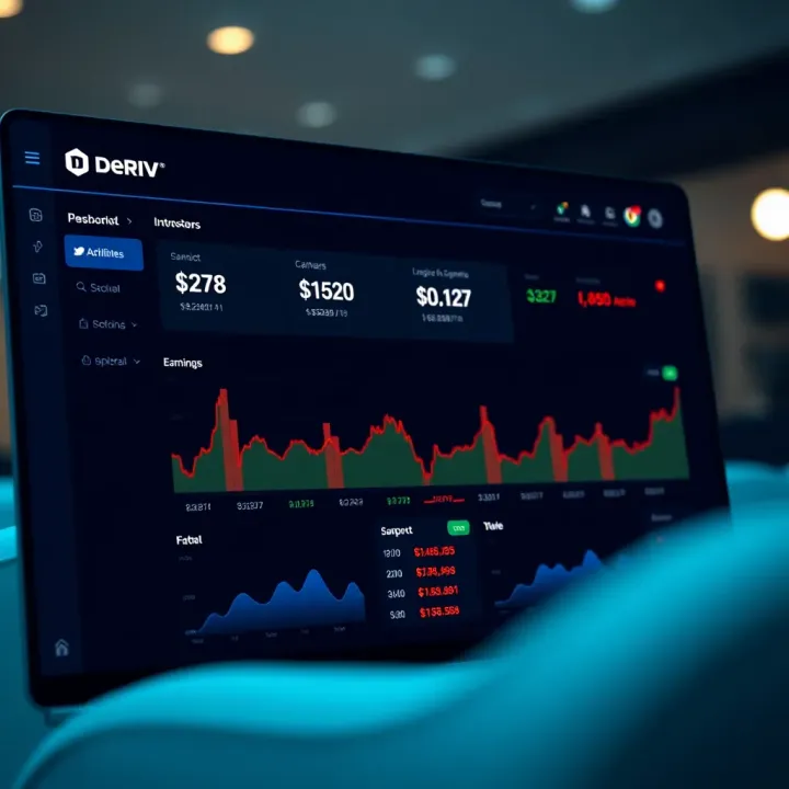 Dashboard interface showcasing Deriv Affiliate account overview with earnings and statistics
