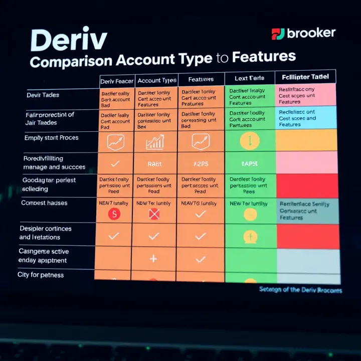 Comparison of Deriv Broker Account Types and Features Comparison chart illustrating key account types and features offered by Deriv Broker