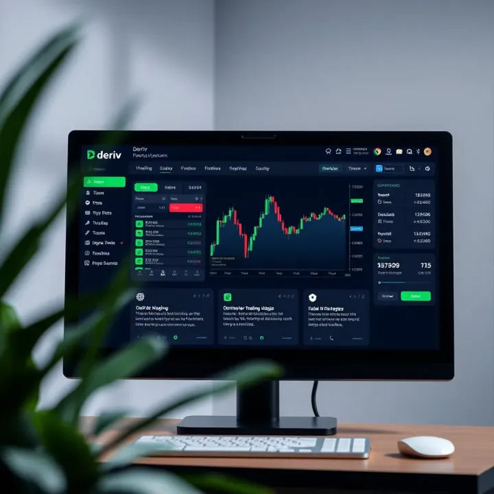 Deriv trading platform dashboard displayed on a desktop screen highlighting key features for Nigerian traders