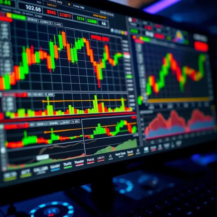 User interface displaying various trading instruments and charts on a digital platform
