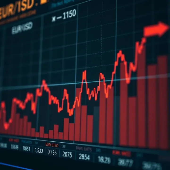Graph showing EUR/USD exchange rate fluctuations with economic data points