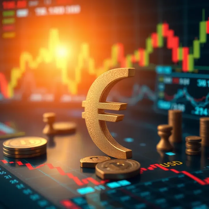 Forex Market Insights and Geopolitical Impact on EUR/USD Conceptual illustration of forex market analysis with charts and geopolitical symbols