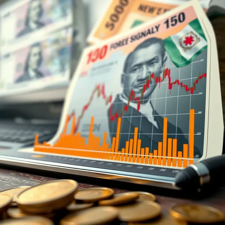 Graph depicting forex trading trends and signal accuracy analysis with Nigerian currency in background