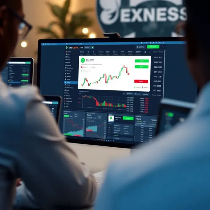 Screen showing the download and installation interface of the Exness trading platform on a computer