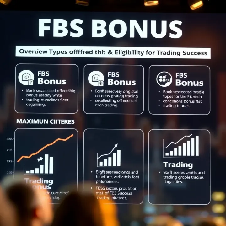 Graphic representation of various bonus types offered by FBS with icons depicting eligibility criteria and trading growth