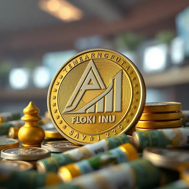 Illustration of Floki Inu coin with Nigerian currency symbols and upward market indicators