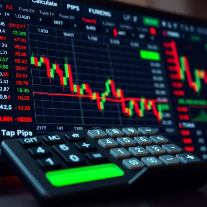 Forex trading dashboard displaying pip calculator interface with currency pairs and trade management data