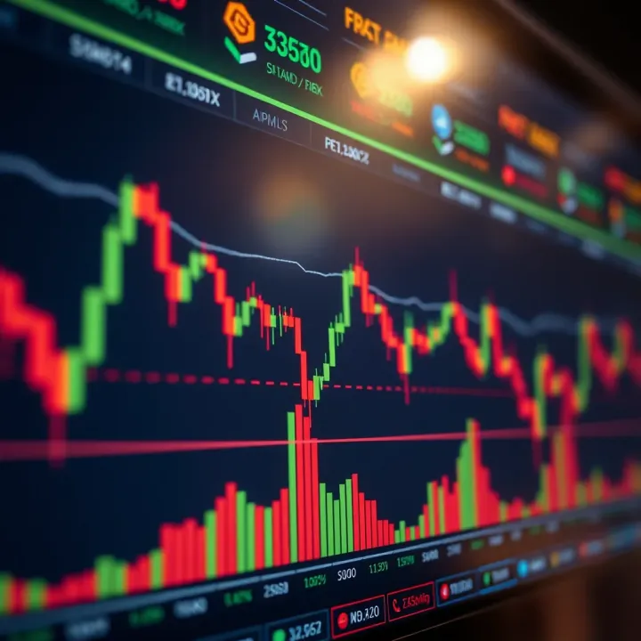 Graph showing forex currency pairs with upward and downward trends on digital trading platform