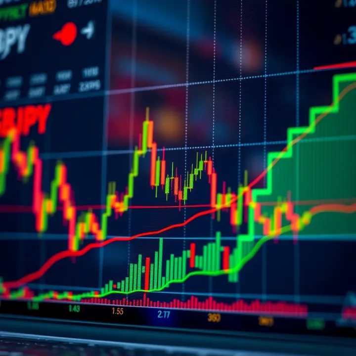 Graph illustrating GBPJPY currency pair fluctuations and technical indicators