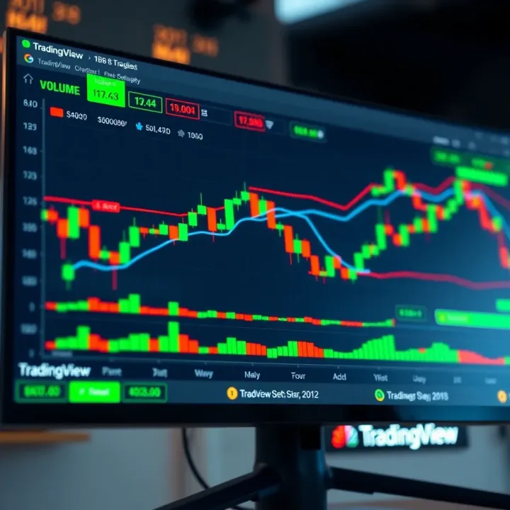 Screenshot of TradingView platform showing interactive financial chart with candlestick patterns and volume indicators