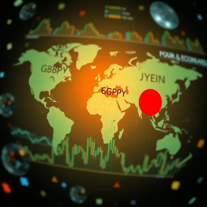 World map highlighting economic data impacts on British Pound and Japanese Yen exchange rates