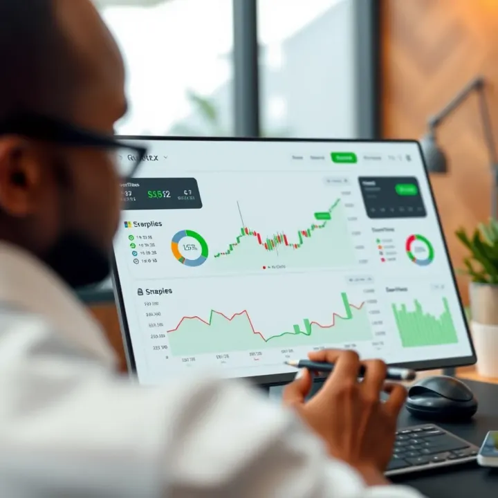 Dashboard of the Quotex trading platform highlighting key features like charts, trading options, and account security settings